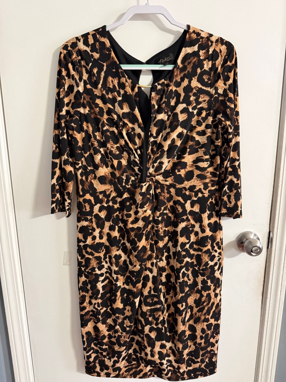 Leopard Print Twist Front Dress in Tan & Black